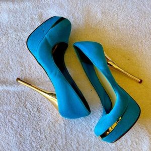 Turquoise Round Toe High Heels